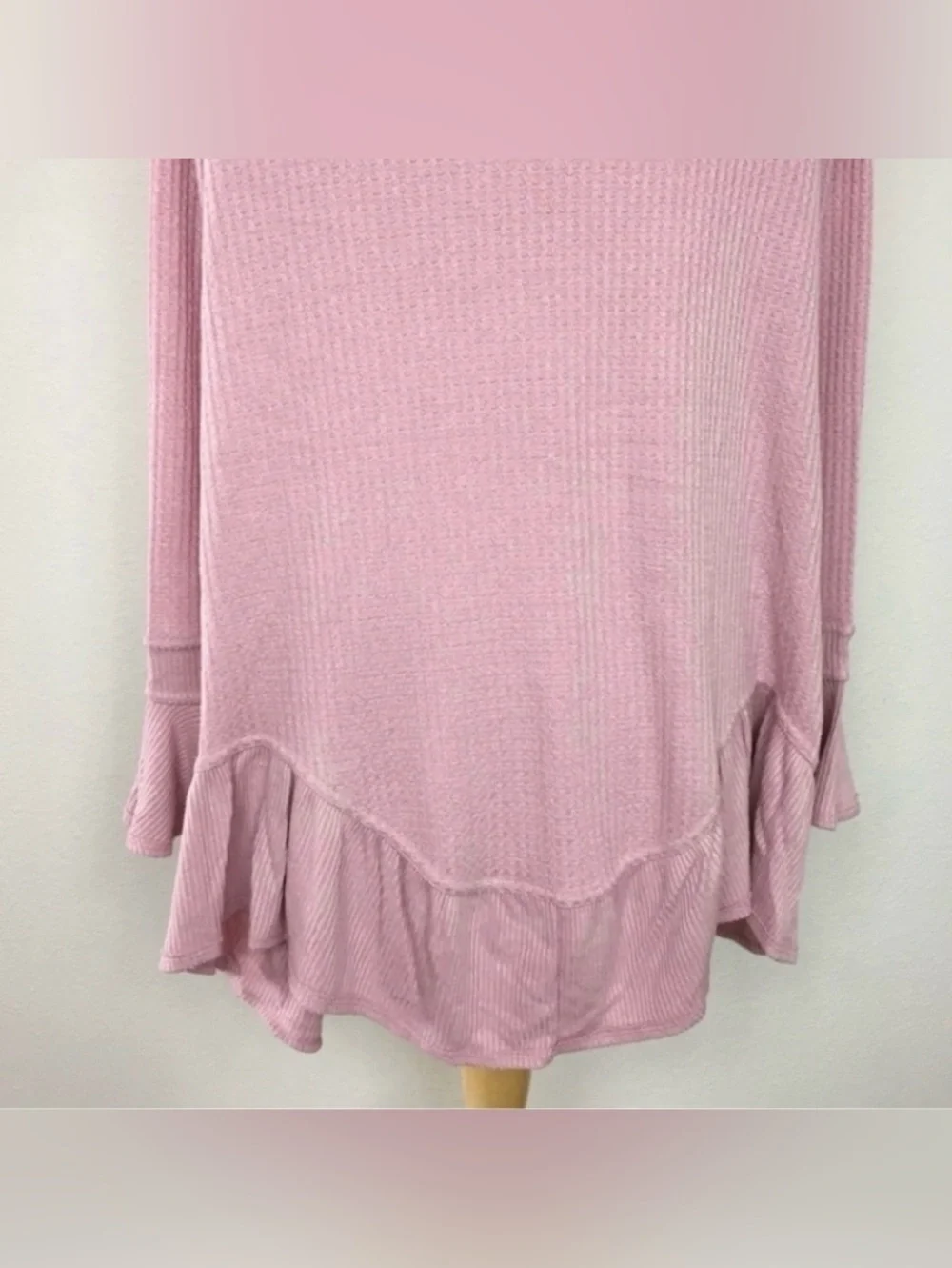 Free People Womens Pink Blush Waffle Knit Tiered Tunic XS Cottagecore Coastal